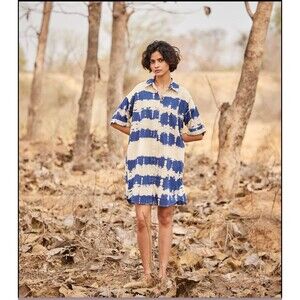 khara kapas Cotton Barish Shirt dress size S Boho beachy coastal Lagenlook Artsy